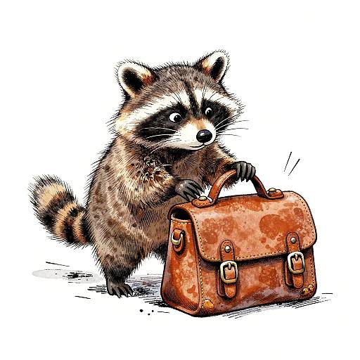 Whimsical Raccoon Exploring Leather Satchel
