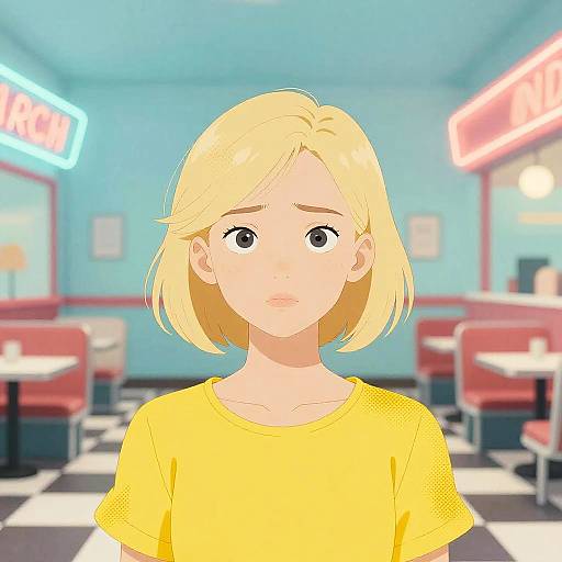 Retro Comic Teen Girl Diner Scene