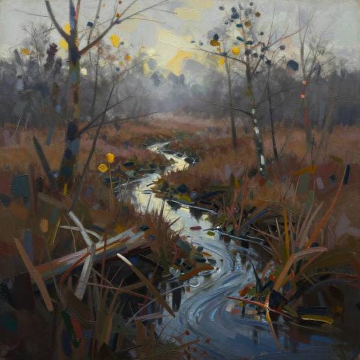 Expressionistic Marshy Wetlands Scene