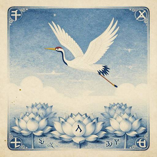 Geometric Crane and Lotus Blossoms