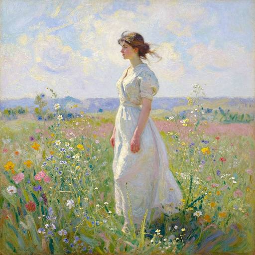 Serene Woman in Vibrant Wildflower Field