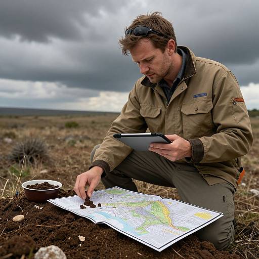 Landman Exploring Rugged Terrain