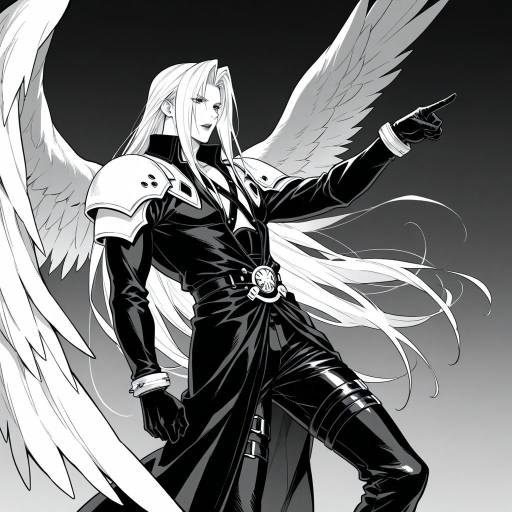 Monochrome Sephiroth Meme with Wings