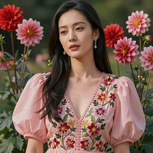 Elegant Asian Woman in Floral Surroundings