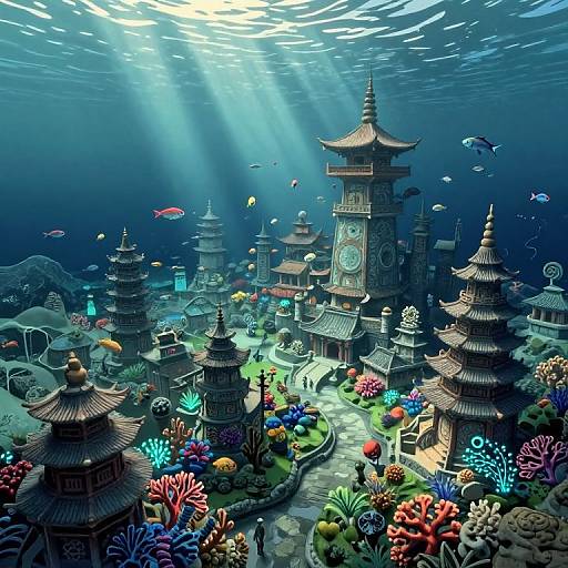 Ukiyo-e Inspired Underwater Cityscape