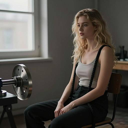 Blonde Woman Tied in Dimly Lit Room