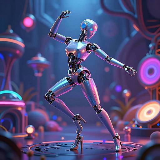 Neon Robotic Dancer in Psychedelic Dream