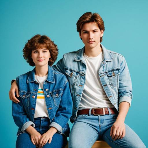 Young Couple in 80s Style Denim Outfits