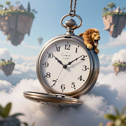Roaring Pocket Watch Over Floating Isles