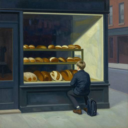 Young Boy Waiting Outside City Bakery