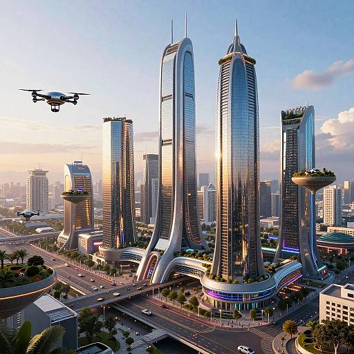 Futuristic Cyberpunk Cityscape at Dawn