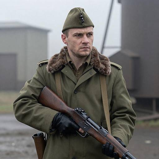 Soldier in Olive Green Military Uniform Holding Rifle