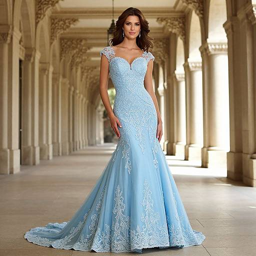 Elegant Woman in Blue Wedding Dress