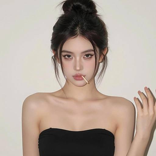 Young Woman with Intense Gaze and Gum Stick