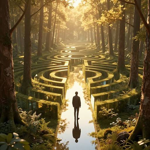 Surreal 3D Forest Pathway with Labyrinth