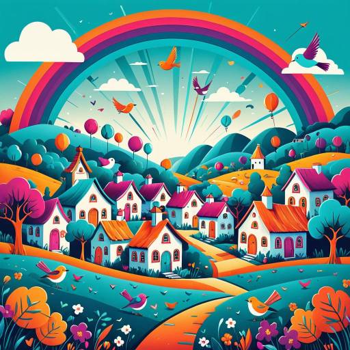 Vibrant Cartoon Villages with Playful Elements