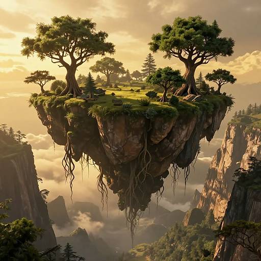 Surreal Floating Islands with Inverted Trees