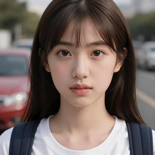 Portrait of Young Asian Woman with Brown Hair