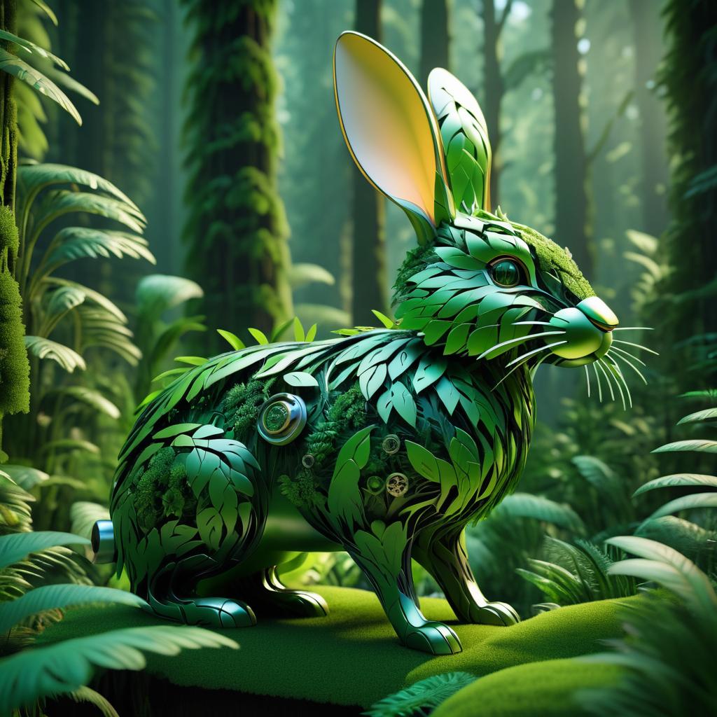 Intricate Naturepunk Scene with Mechanical Rabbit