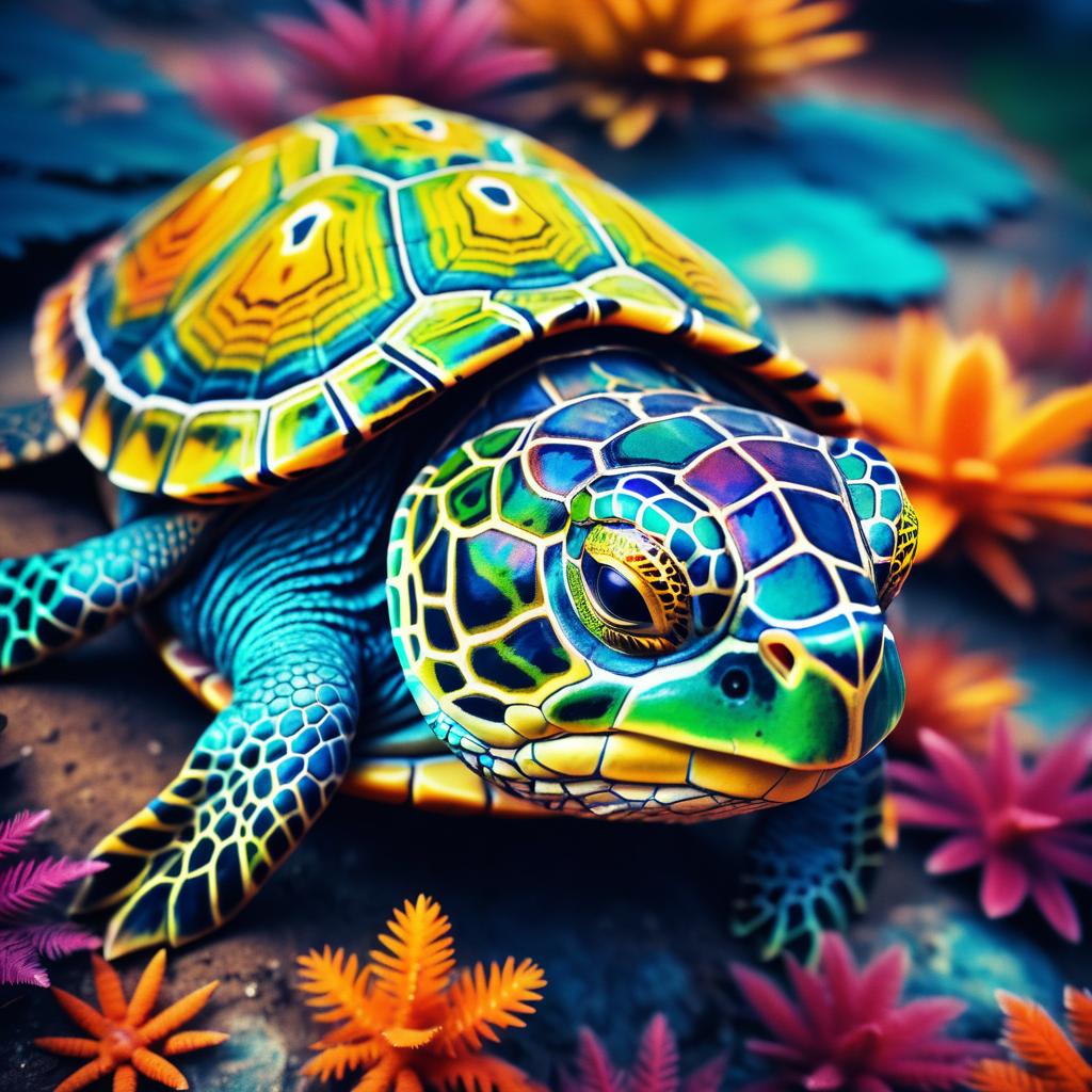 Vibrant Surreal Turtle with Playful Expression