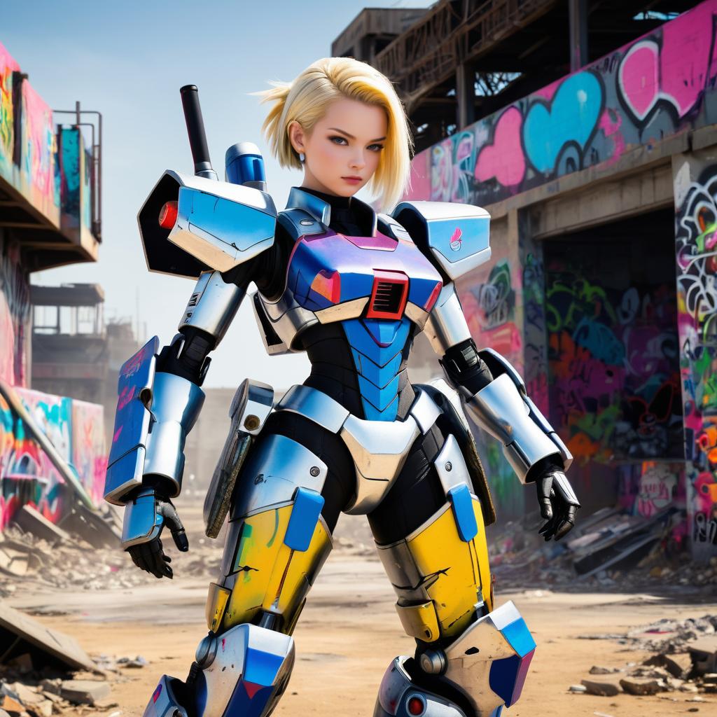 Futuristic Android 18 in Wasteland