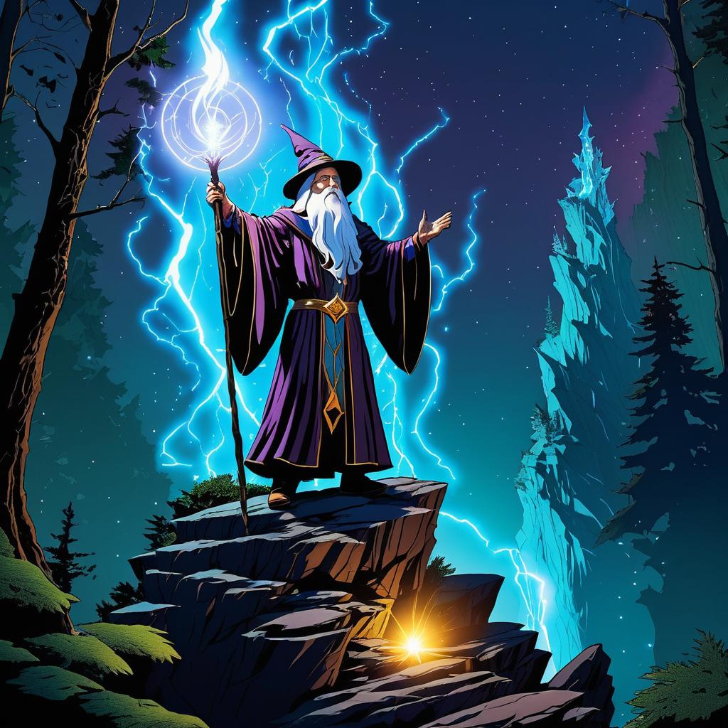 Triumphant Wizard in Enchanted Forest