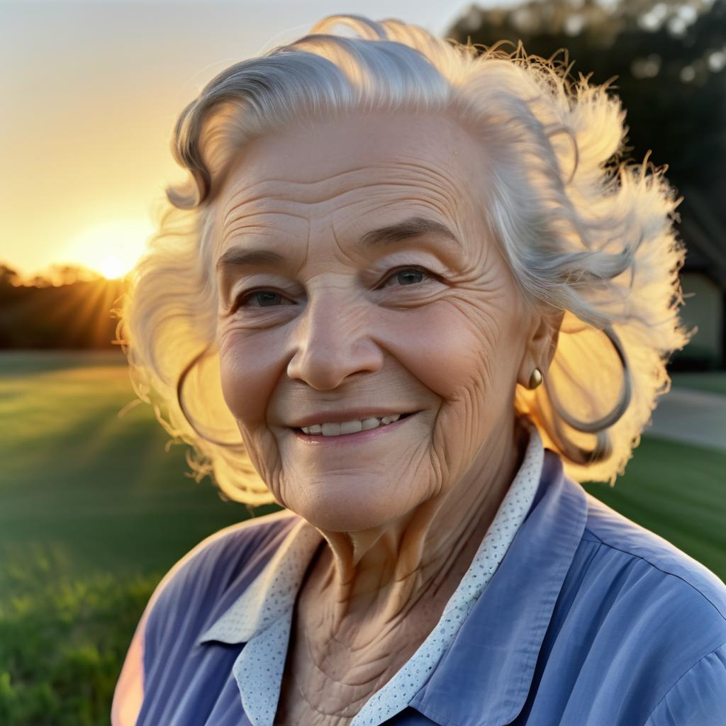 Cheerful Grandmother's Sunset Portrait