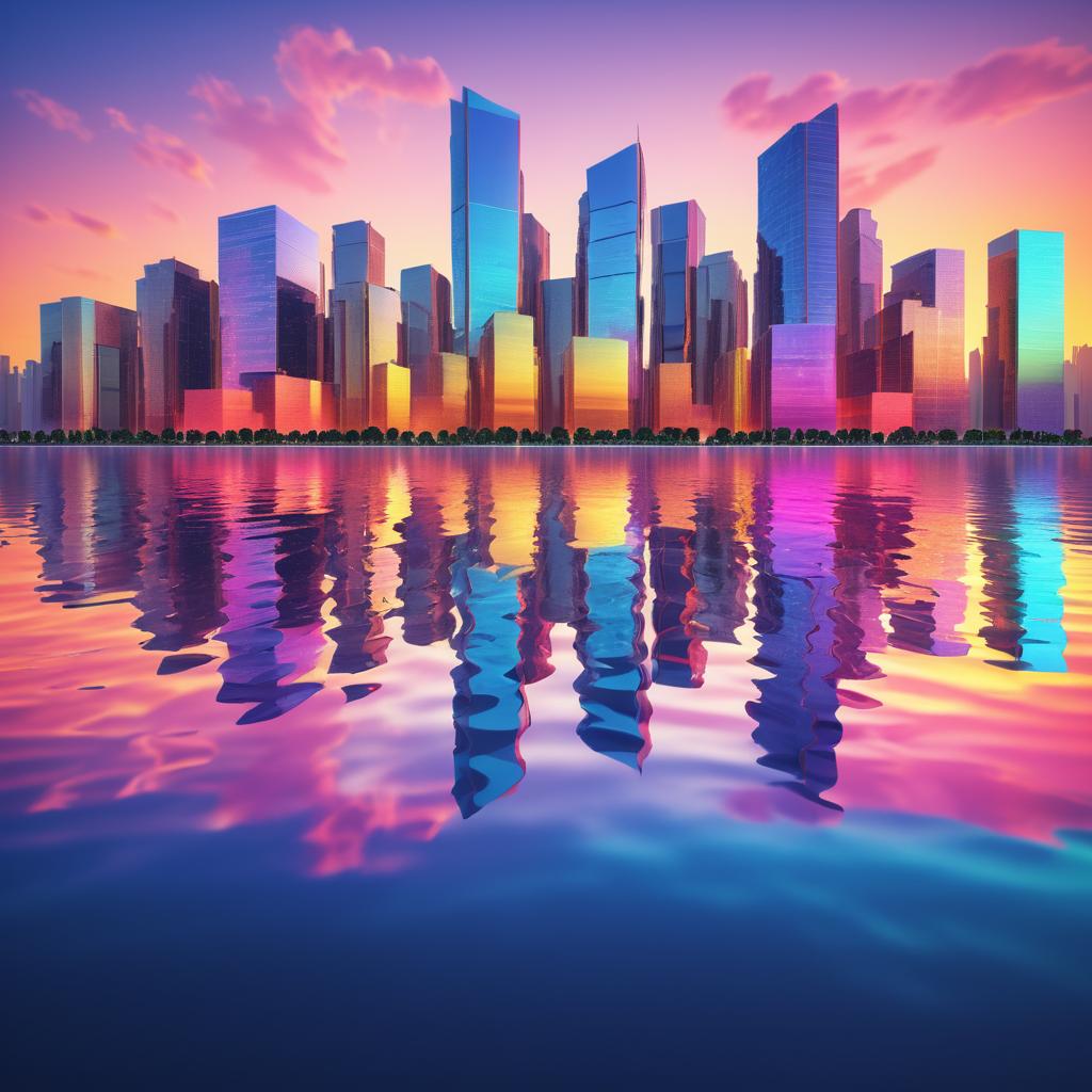 Vibrant Sunset City Skyline Reflection