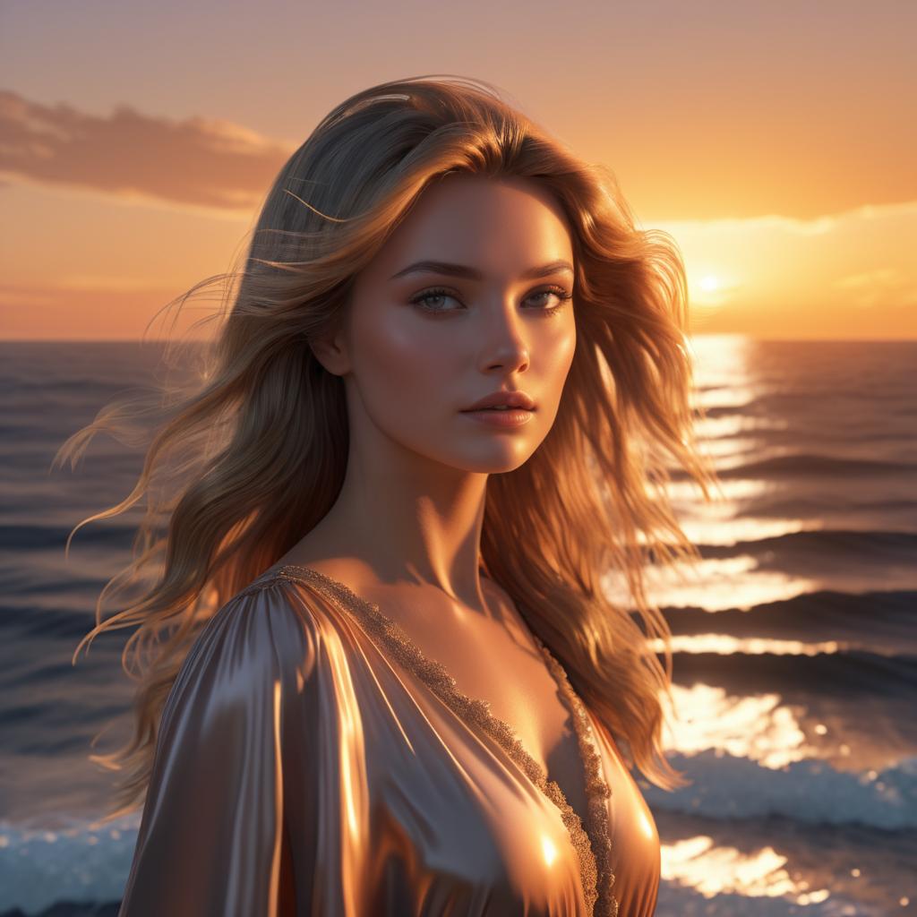 Elegant Sunset with Flowing Hair