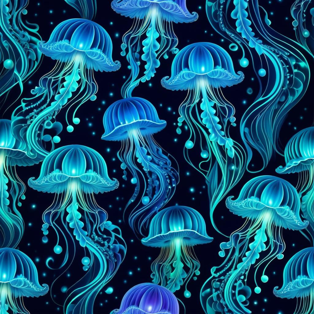 Surreal Seamless Bioluminescent Jellyfish Pattern