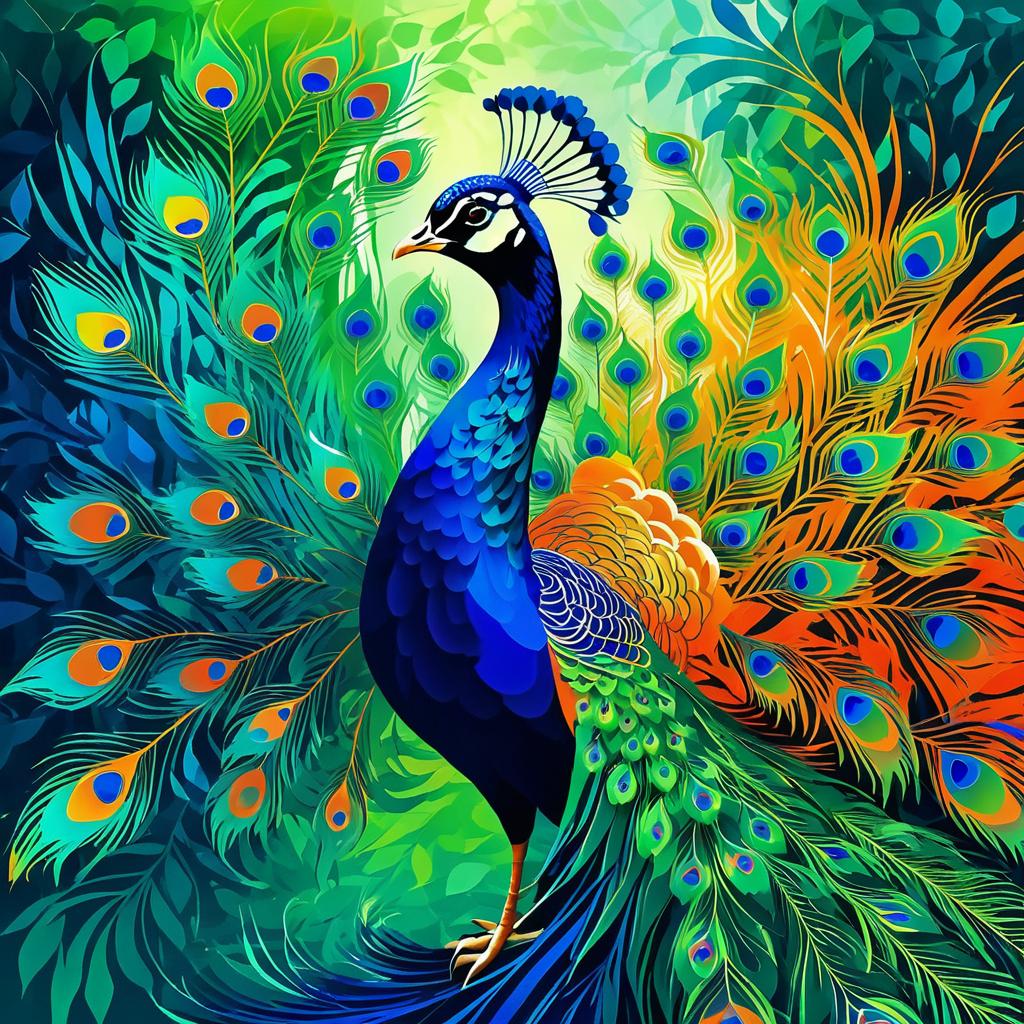 Vibrant Peacock in Lush Garden Scene