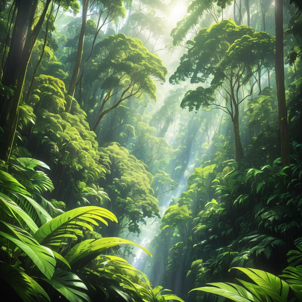 Surreal Bright Rainforest Canopy Scene