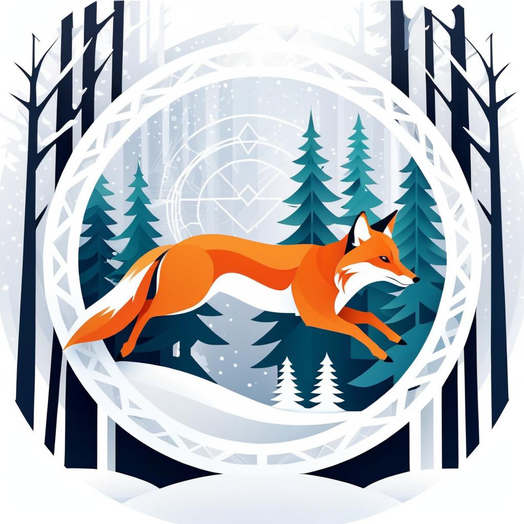 Fox Leaping Through Snowy Forest Design