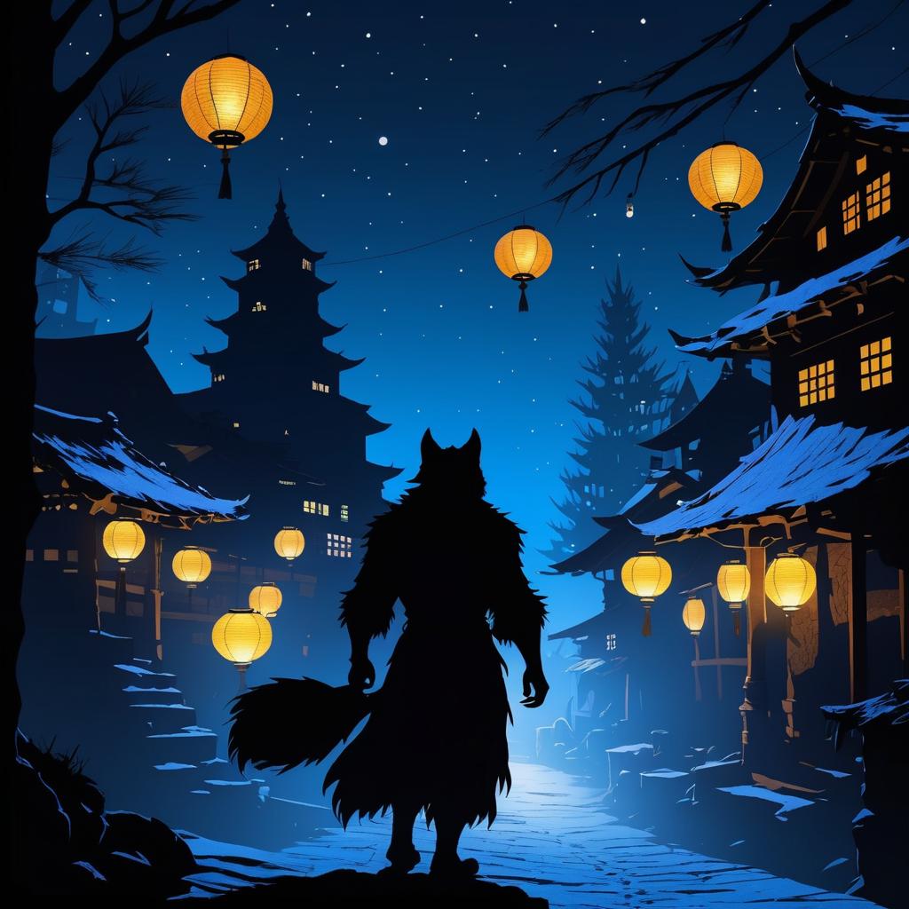 Impressionist Werewolf in Lantern-Lit Village