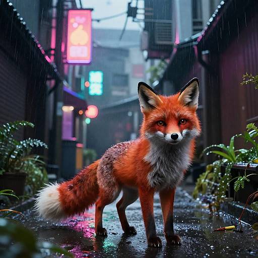 Neon Alley Fox Miyazaki-Inspired Cinematic Illustration
