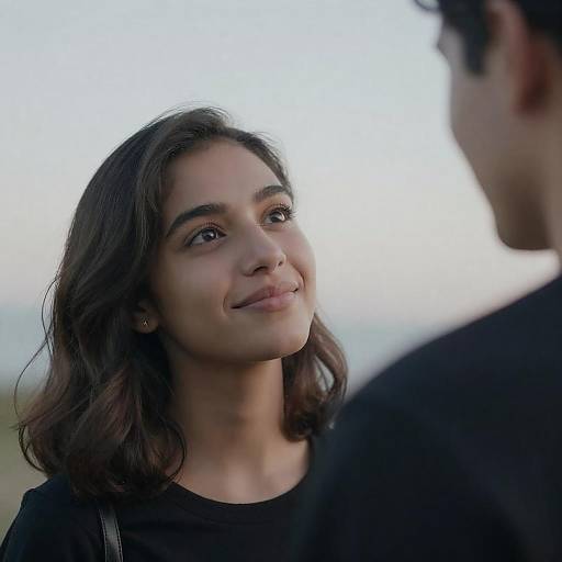 Close-Up Woman Looking Up at Man