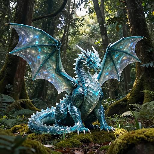 Electric Cyan Dragon in Dark Forest