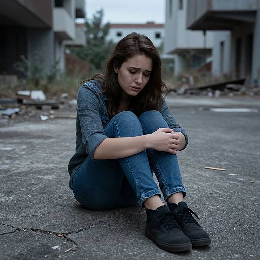 Despairing Woman in Abandoned City