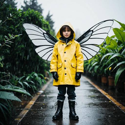 Child in Yellow Raincoat with Butterfly Wings