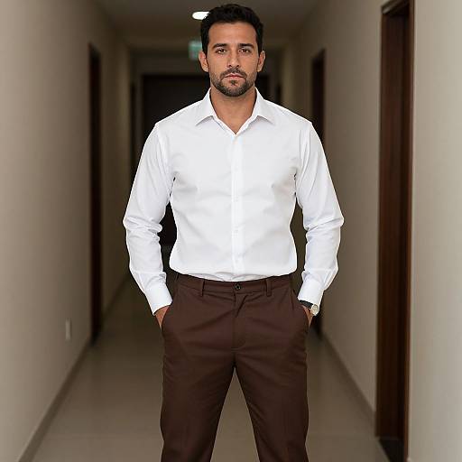 Man in Brown Pants and White Shirt