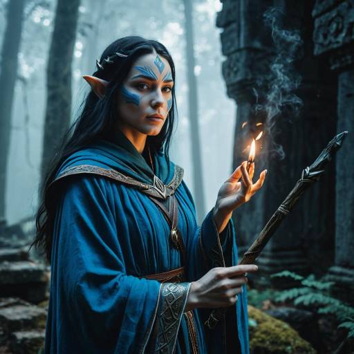 Elven Mage in Blue Robes Casting Spell