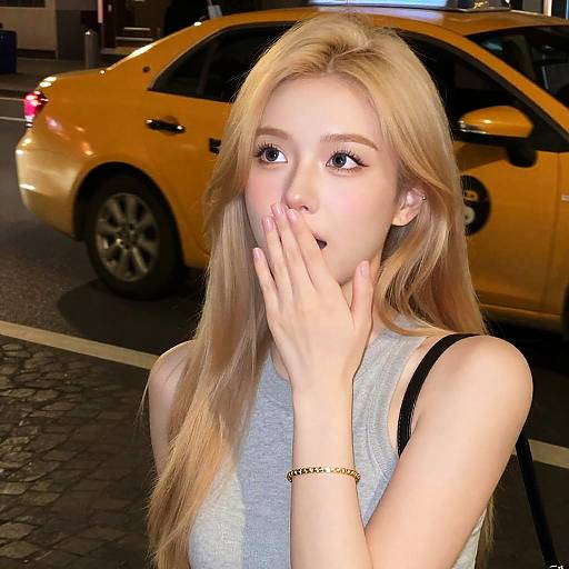 Surprised Blonde Woman at Night