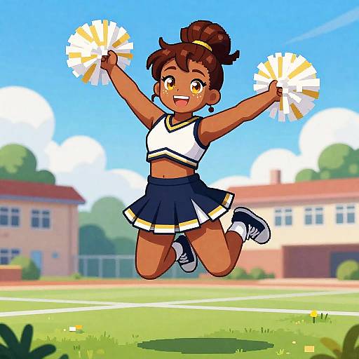Cheerleader Jumping with Pom-Poms
