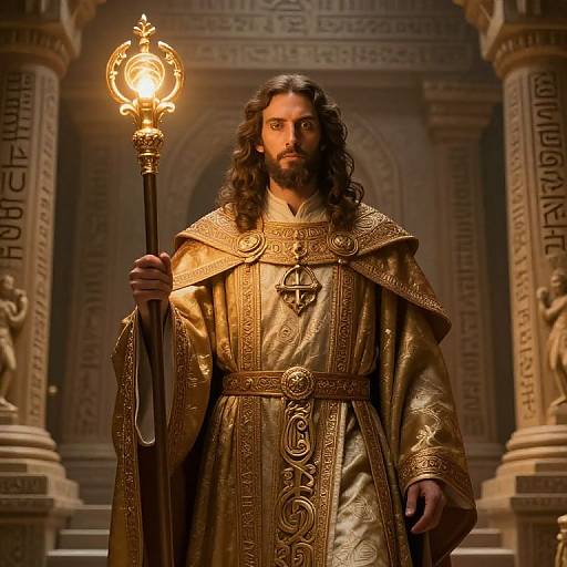 Solemn Male Cleric in Mystical Temple