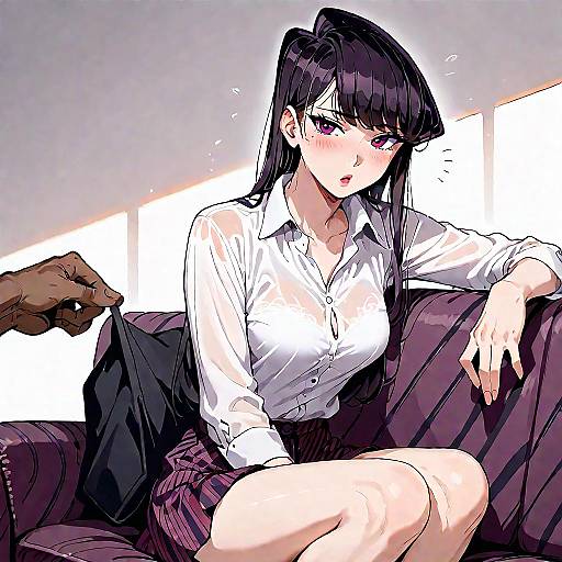 Anime Girl Sitting on Couch with Blush
