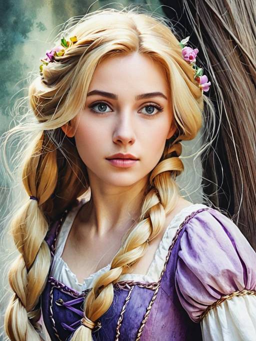 Enchanting Rapunzel Watercolor Portrait