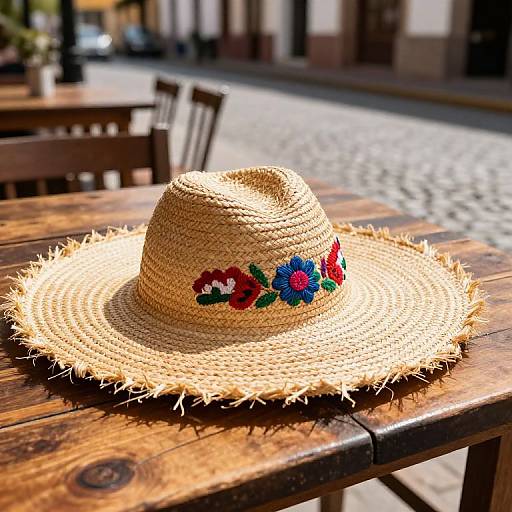 Sunlit Sombrero on Rustic Table