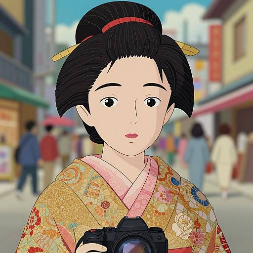 Serene Mosaic Portrait of Japanese Woman