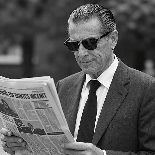 Middle-aged man reading newspaper outdoors