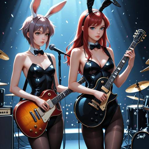 Anime Girls Playing Electric Guitar Together
